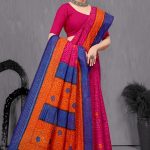 Jay Jawan Jay Kishan Cotton Saree in Pink, Orange, and Metal Blue with Ultra-Modern Design