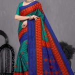 Jay Jawan Jay Kishan Cotton Saree in Green, Blue, and Red with Ultra-Modern Design