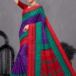 Jay Jawan Jay Kishan Cotton Saree in Purple, Green, and Red with Ultra-Modern Design