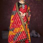 Kuber Sampatti Siroski Cotton Saree with Orange, Red & Black Color - Front View