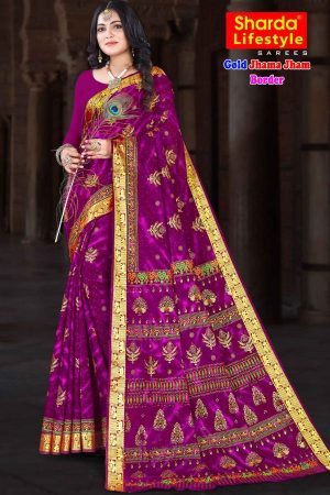 Full View of Gold Jhama Jham Border Purple Saree