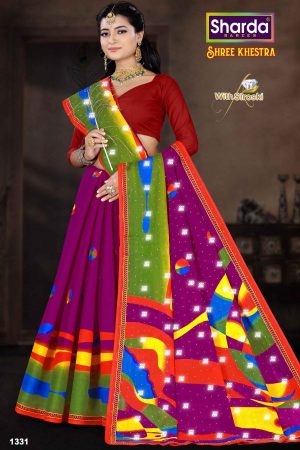 Shree Khestra Magenta Cotton Saree with Siroski Design