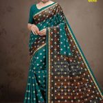 New Italian Gold Cotton Saree with Blue Color and Luxurious Design