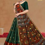 ITALIAN GOLD Cotton Saree in Dark Green, Red, and Grey with Stylish Design