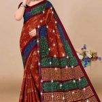 Jay Shree Ram Siroski saree in dark red and metal blue with charming design