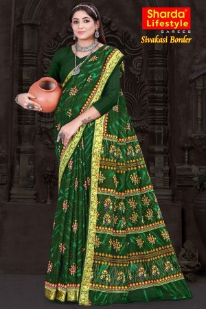 Sivakasi Border Green Cotton Saree draped elegantly