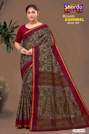 Kranti GADHWAL With BP Cotton Saree with Grey and Maroon Color - Front View