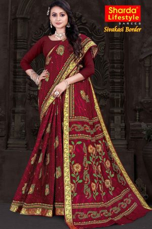 Sivakasi Border Maroon Cotton Saree draped elegantly