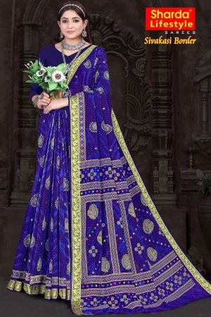 Sivakasi Border Blue Cotton Saree draped elegantly