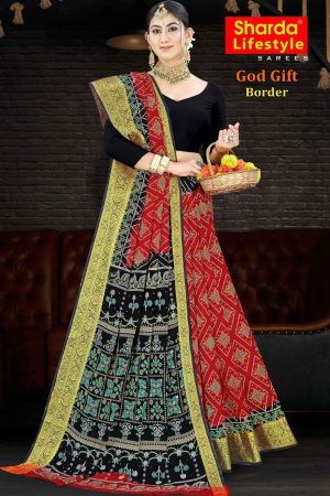 Close-up of Ethnic Design on God Gift Border Black and Red Saree