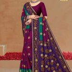 ITALIAN GOLD Cotton Saree in Purple, Navy Blue, and Ivory Green with Stylish Design