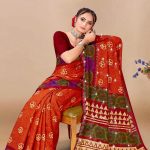 Jay Shree Ram Siroski saree in orange and purple with charming design