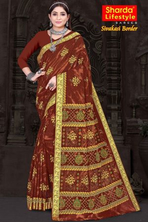 Sivakasi Border Maroon Cotton Saree draped elegantly