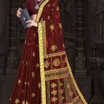 Sivakasi Border Metal Maroon Cotton Saree draped elegantly