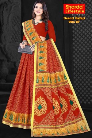 Desert Safari Blood Red Cotton Saree draped elegantly