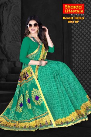 Desert Safari Livery Green Cotton Saree draped elegantly