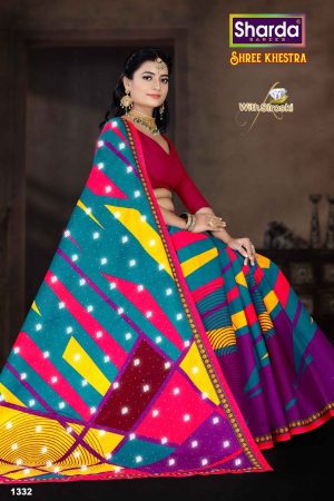 Shree Khestra Light Color Cotton Saree with Siroski Design