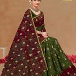 ITALIAN GOLD Cotton Saree in Maroon and Dark Chutney Green with Stylish Design