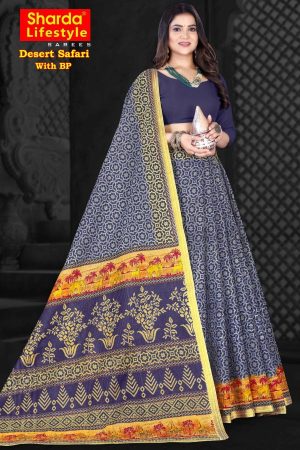 Desert Safari Navy Blue Cotton Saree draped elegantly