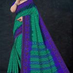 Close-Up of Badhani Design on Khir Sagar Cotton Saree in Green and Shining Blue