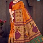 Kathak Dance Kota cotton saree in orange and cream color with accent design, showcasing a soft and elegant look.