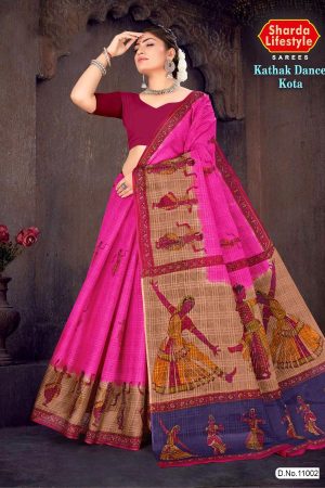 Kathak Dance Kota Cotton Saree in Pink and Cream Color with Accent Design