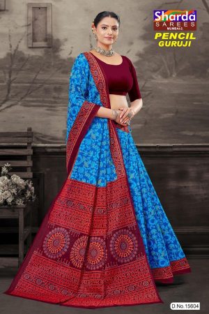 Pencil Guruji Blue Cotton Saree draped elegantly