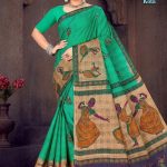 Kathak Dance Kota Cotton Saree featuring a beautiful green and cream color with an accent design.