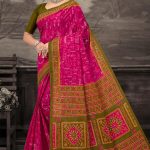 Pencil Guruji Mehndi Cotton Saree with pink accents and super design