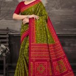 Pencil Guruji Red Cotton Saree with mehndi accents and super design