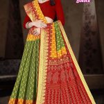 Jarkhan Border Cotton Saree in Red and Green Color