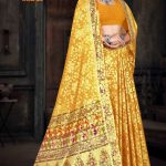 Model Draping Future Star Gold and Yellow Saree