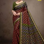 New Italian Gold Cotton Saree with Deep Maroon Color and Luxurious Design