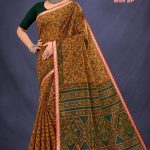 Gadhwal Meenakari Cotton Saree in Mehndi and Dark Green Floral Design