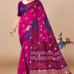 Jay Shree Ram Siroski saree in dark pink and blue with charming design