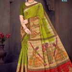 Kathak Dance Kota Cotton Saree in Green and Cream with Accent Design