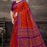 Pencil Guruji Red Cotton Saree with purple accents and super design