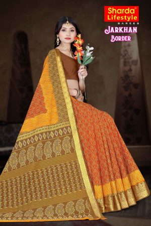 Jarkhan Border Cotton Saree in Light Brown Color