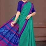 Close-up of Simple Butti Design on Green & Blue Cotton Saree