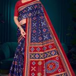 Mango Khatta Doriya cotton saree with navy blue and red color in bandhani design