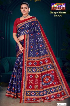 Mango Khatta Doriya cotton saree with navy blue and red color in bandhani design