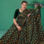 Milan Fashion Vol.02 cotton saree in green and copper with floral design