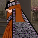 Choice of Orissa No. 2 cotton saree in orange and black with simple design