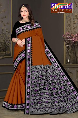 Choice of Orissa No. 2 cotton saree in orange and black with simple design