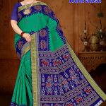 Maha Rudraksh Cotton Saree in Peacock Green and Dark Blue with Authentic Design