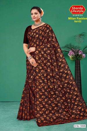 Milan Fashion Vol.02 cotton saree in black and copper with floral design