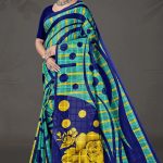 Boss Chokda cotton saree in green and blue with large rose flower design