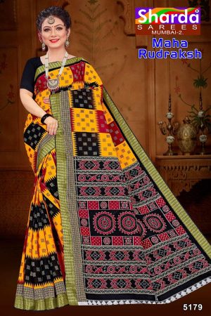 MAHA RUDRAKSH Cotton Saree in Yellow and Black with Authentic Design