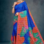 Tulip Garden Cotton Saree with Blue and Orange with Flower Design