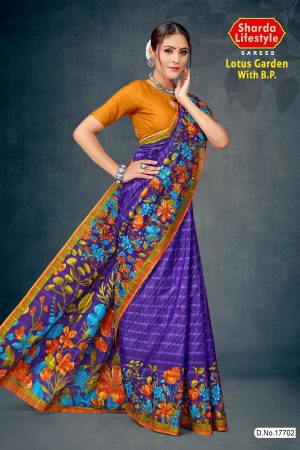 Lotus Garden with BP Cotton Saree in Magenta and Orange with Simple and Rich Design